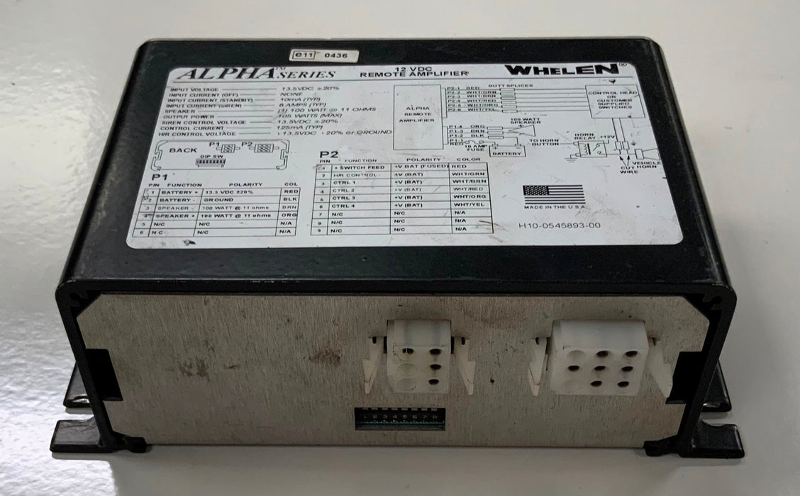 Used Whelen Alpha Siren Amplifier With Airhorn  12v 100w