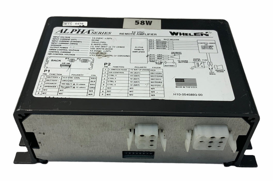 Used Whelen Alpha Siren Amplifier With Airhorn No Plugs 12v 58w