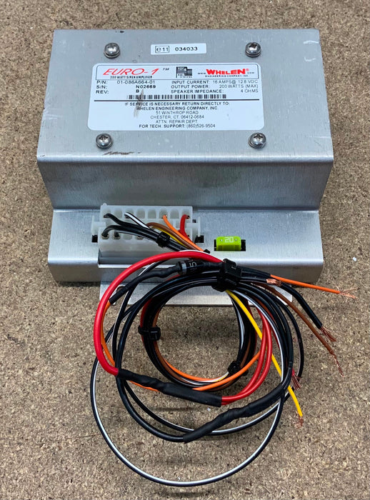 Used Whelen Euro-1 Siren Amplifier With Airhorn No Plugs 12v 200w